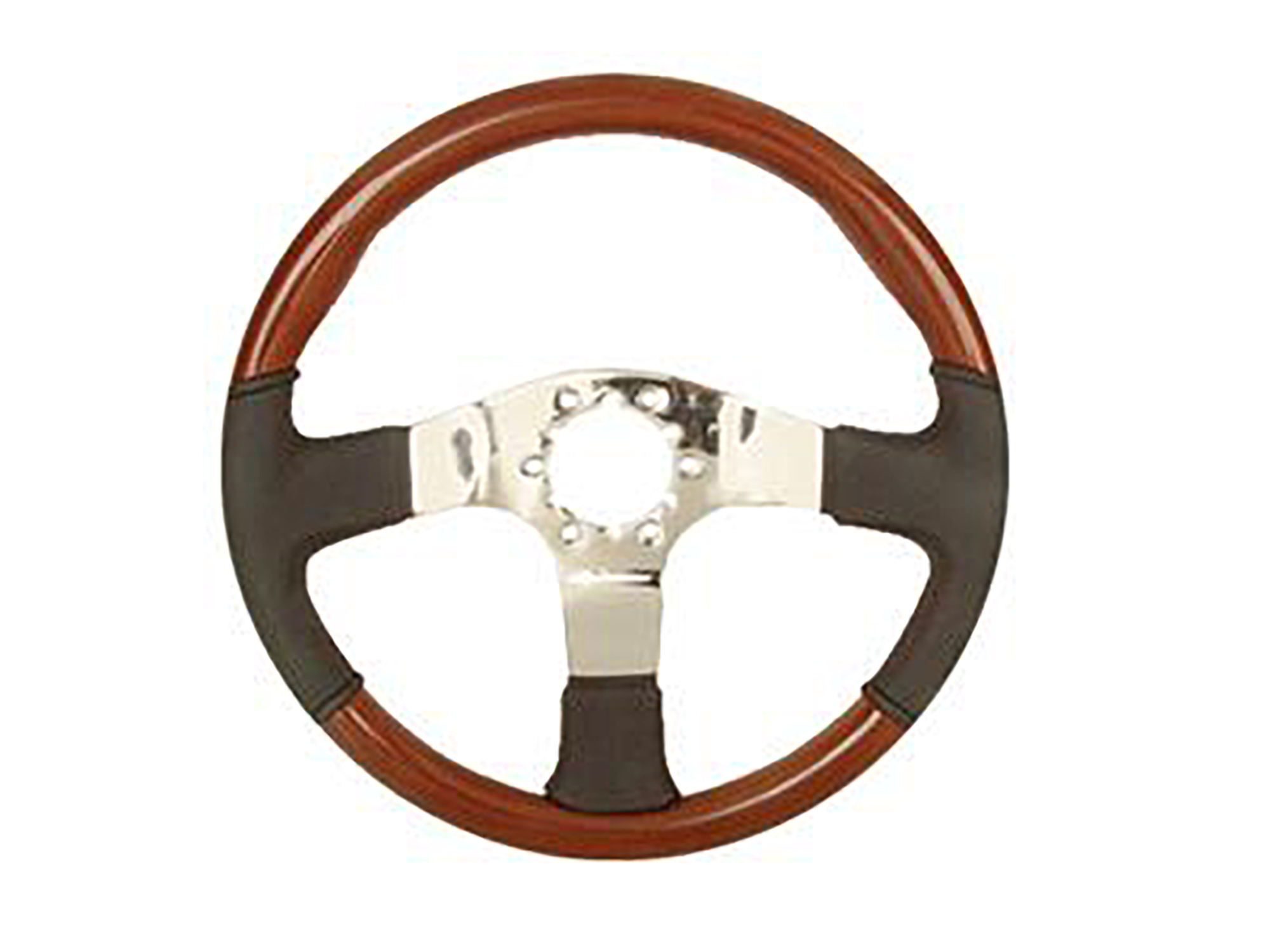 1969-1982 Steering Wheel Blk Leather/Mahogany Polished 3 Spoke w/ T & T - CA