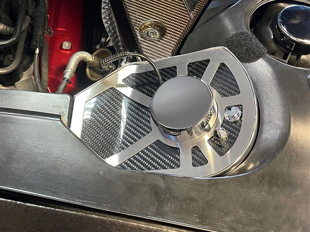 20-25 Coupe Brushed Stainless Shock Tower Covers with Carbon Fiber Inserts