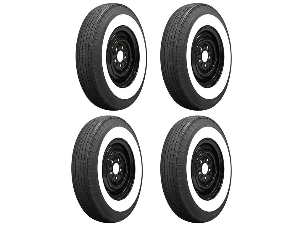 1953-1962 2-3/4” Whitewall Bias Look Radial Tires with Wheels Mounted