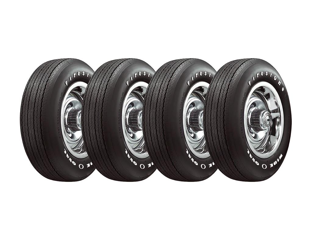 69-72 FR70-15 Firestone Wide Oval RWL Radial Tires w/Rally Wheels Mount