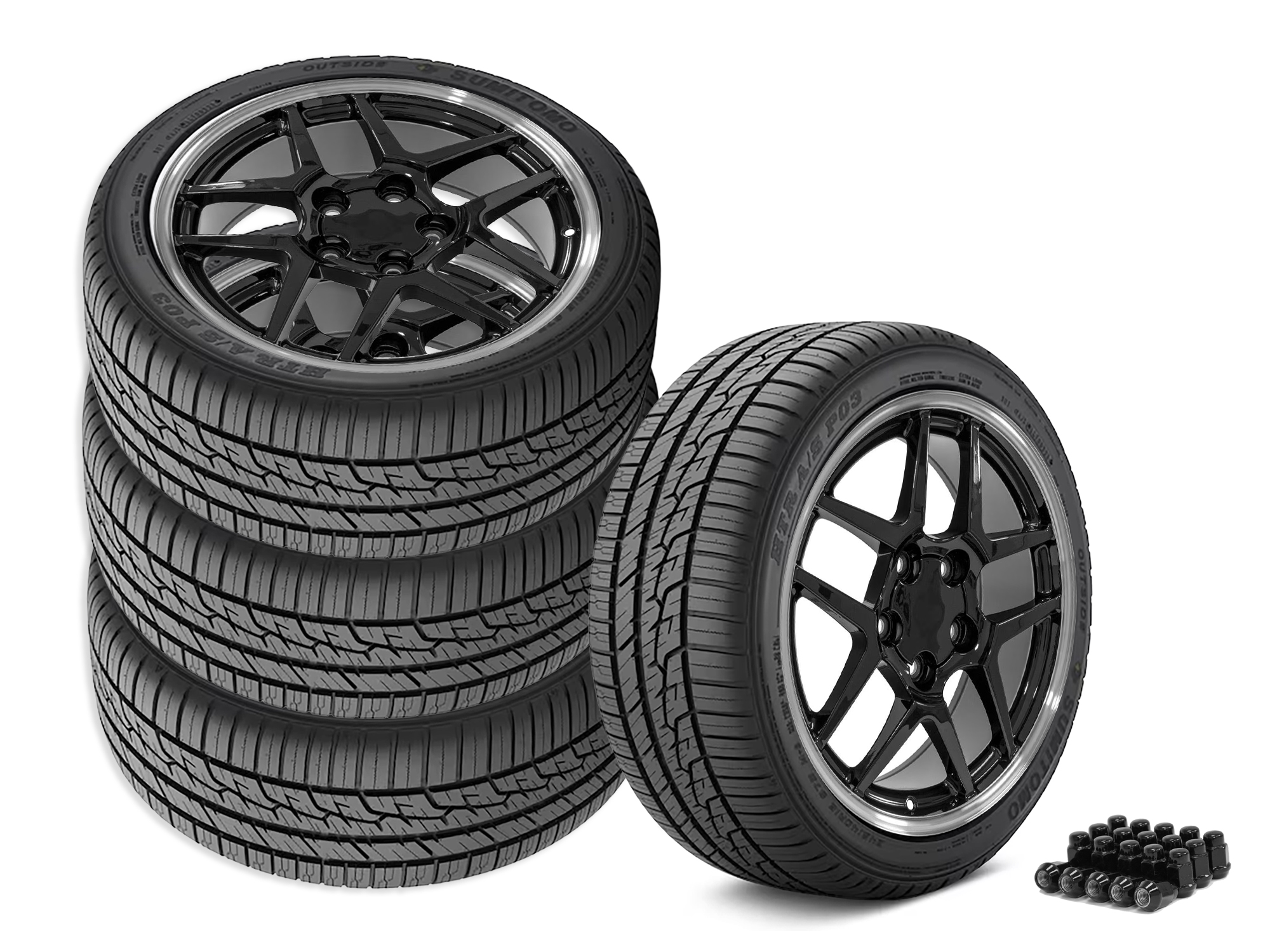 88-96 C5 Z06 Style Gloss Black Wheel & Tire Package w/ Machined Lip