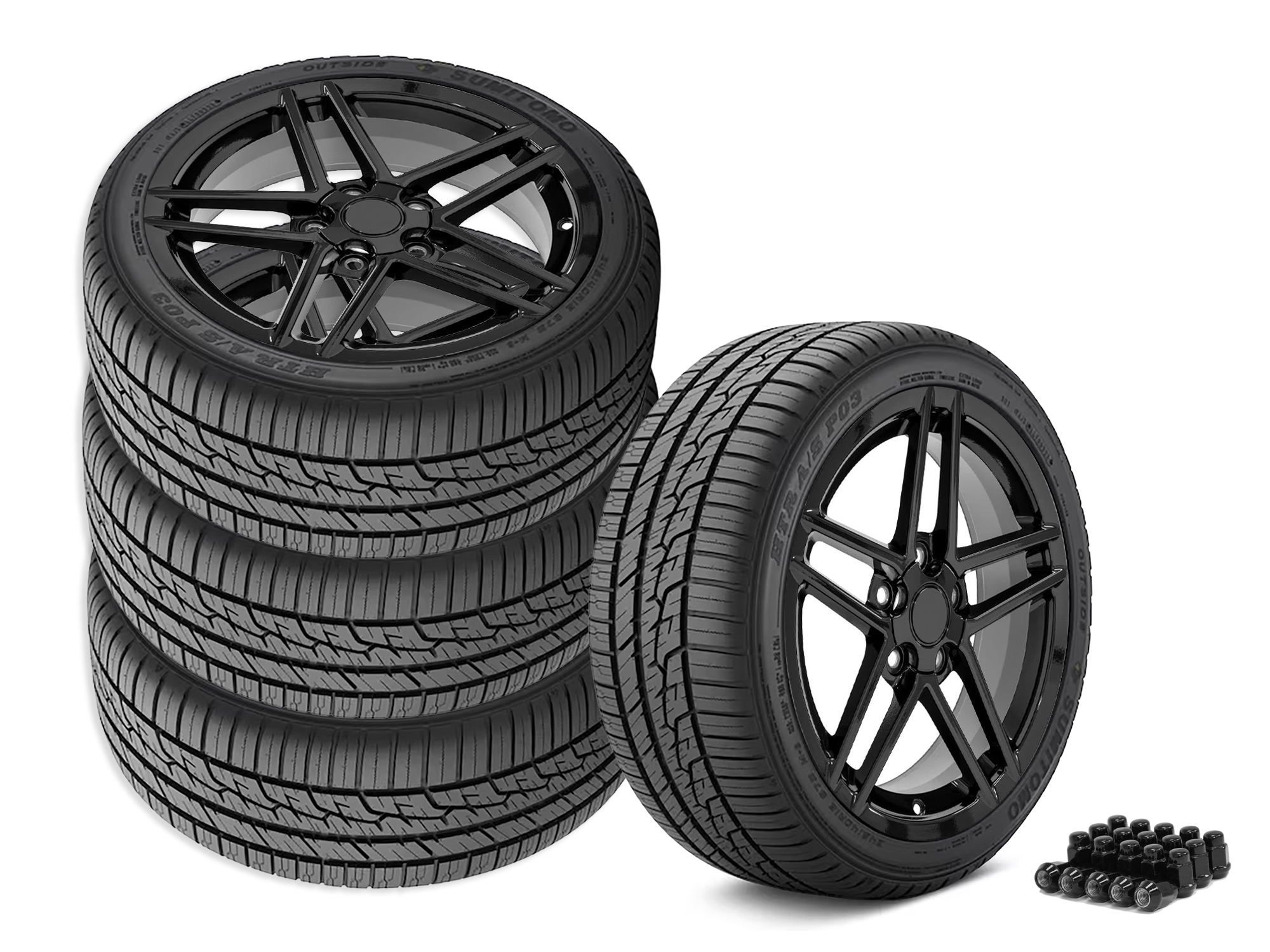 88-96 C6 Z06 Style Gloss Black Wheel & Tire Package