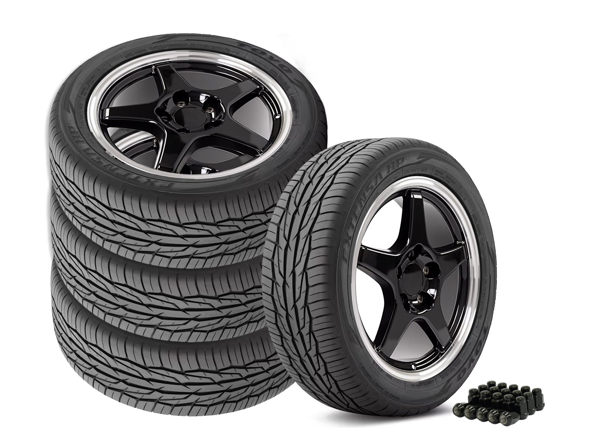 84-87 1996 Grand Sport Style Gloss Black Staggered Wheel & Tire Package w/ Machined Lip