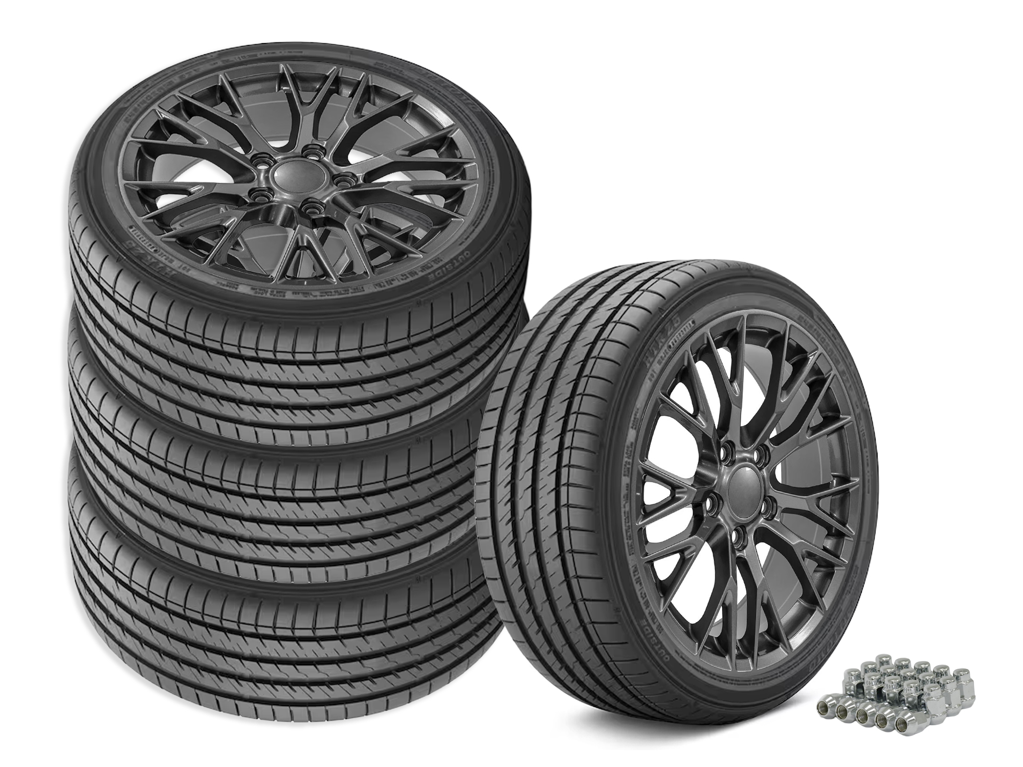 84-87 C7 Z06 Style Gunmetal Gray Staggered Wheel & Tire Package