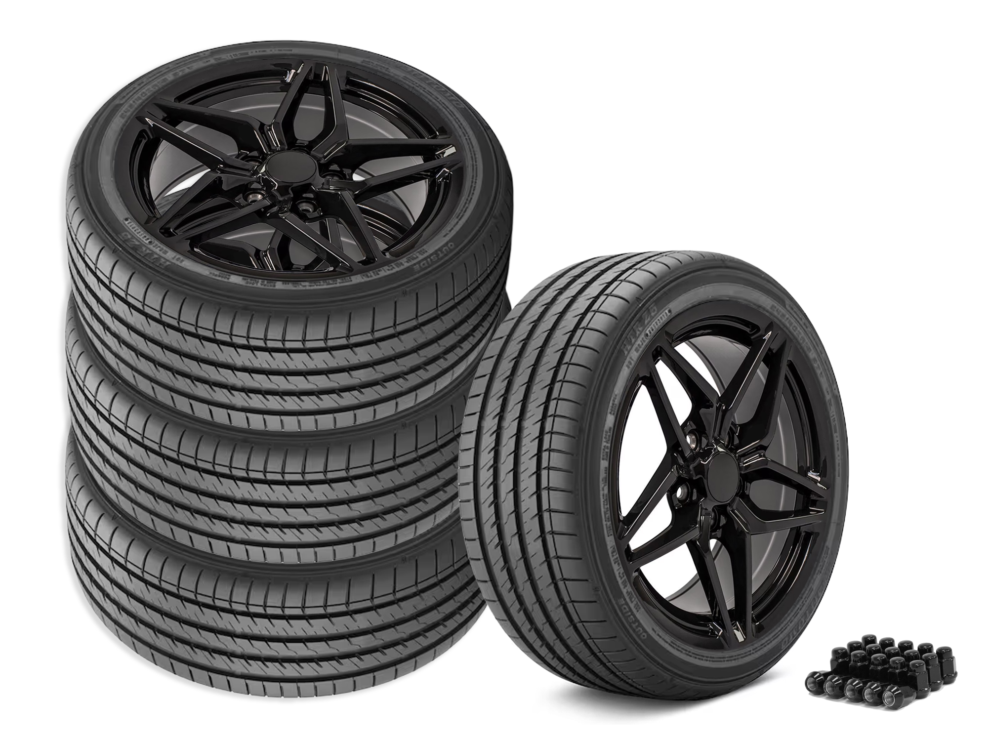 84-87 C7 ZR1 Style Satin Black Staggered Wheel & Tire Package