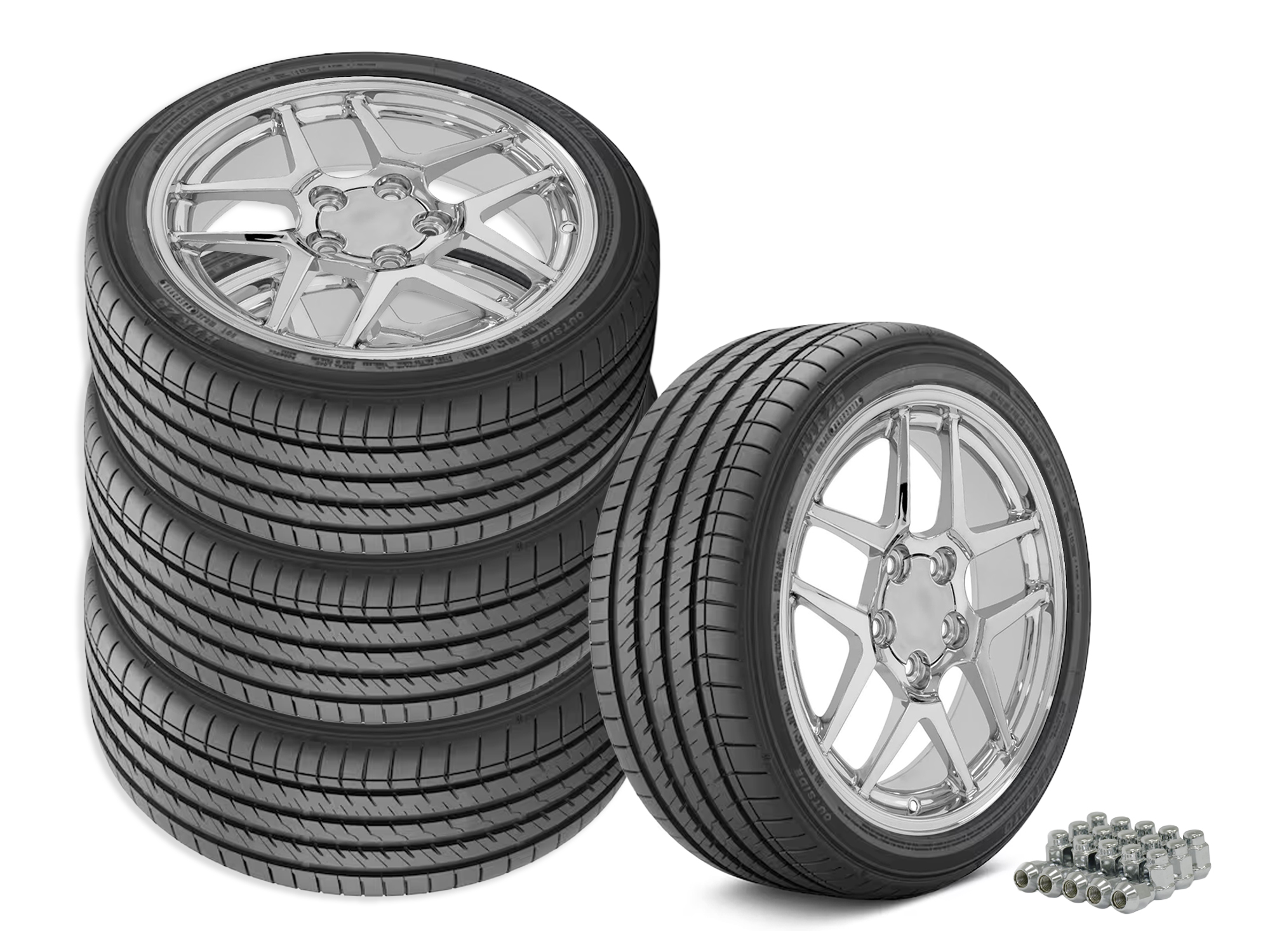 88-96 C5 Z06 Style Chrome Staggered Wheel & Tire Package