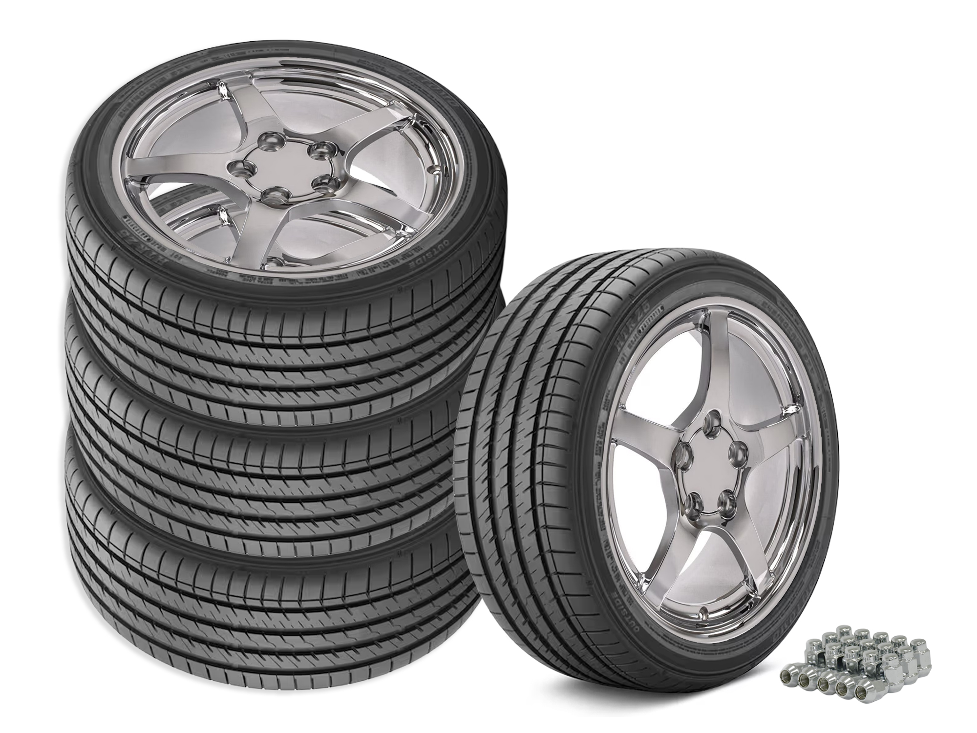 88-96 C5 Y2K Style Chrome Staggered Wheel & Tire Package