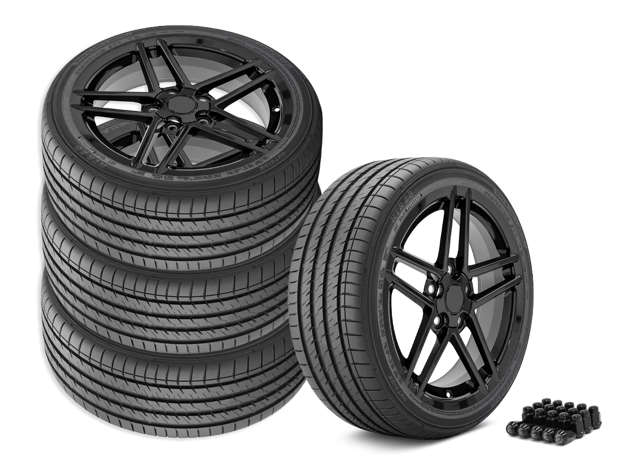 88-96 C6 Z06 Style Gloss Black Staggered Wheel & Tire Package