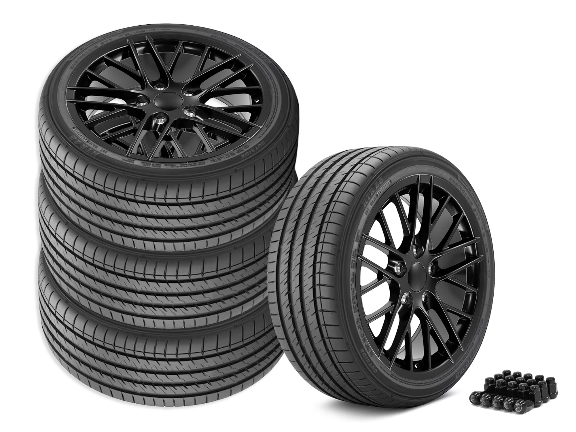 88-96 C6 ZR1 Style Satin Black Staggered Wheel & Tire Package