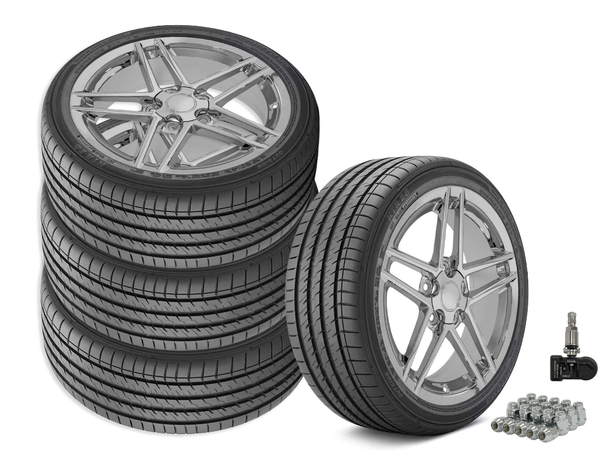 01-04 C6 Z06 Style Chrome Wheel & Tire Package