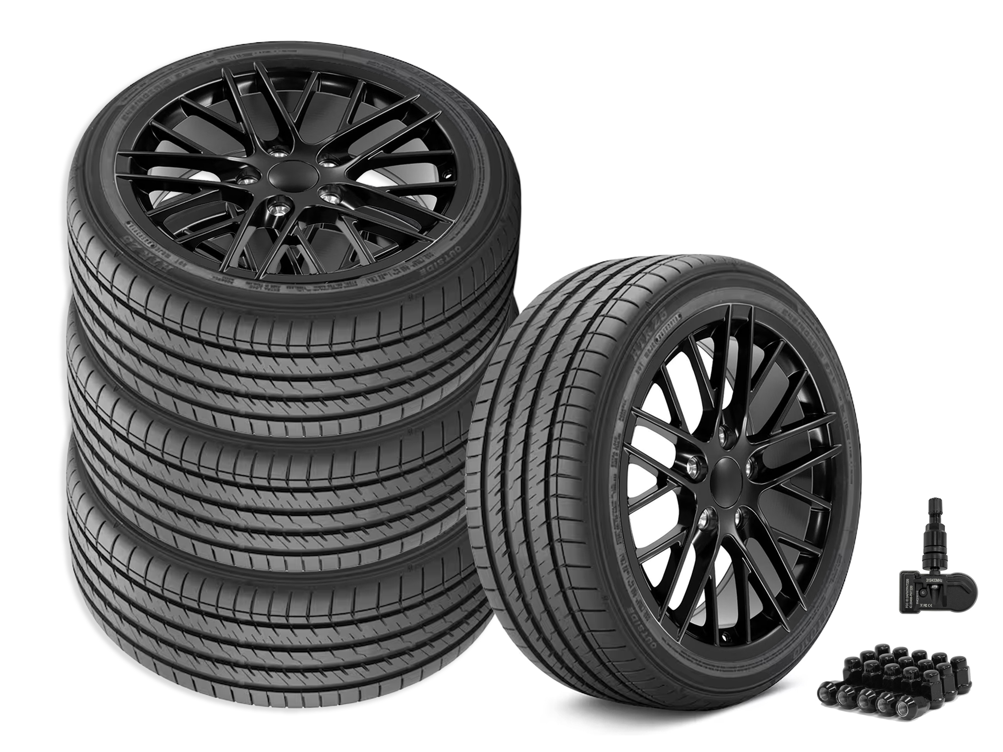 01-04 C6 ZR1 Style Satin Black Wheel & Tire Package