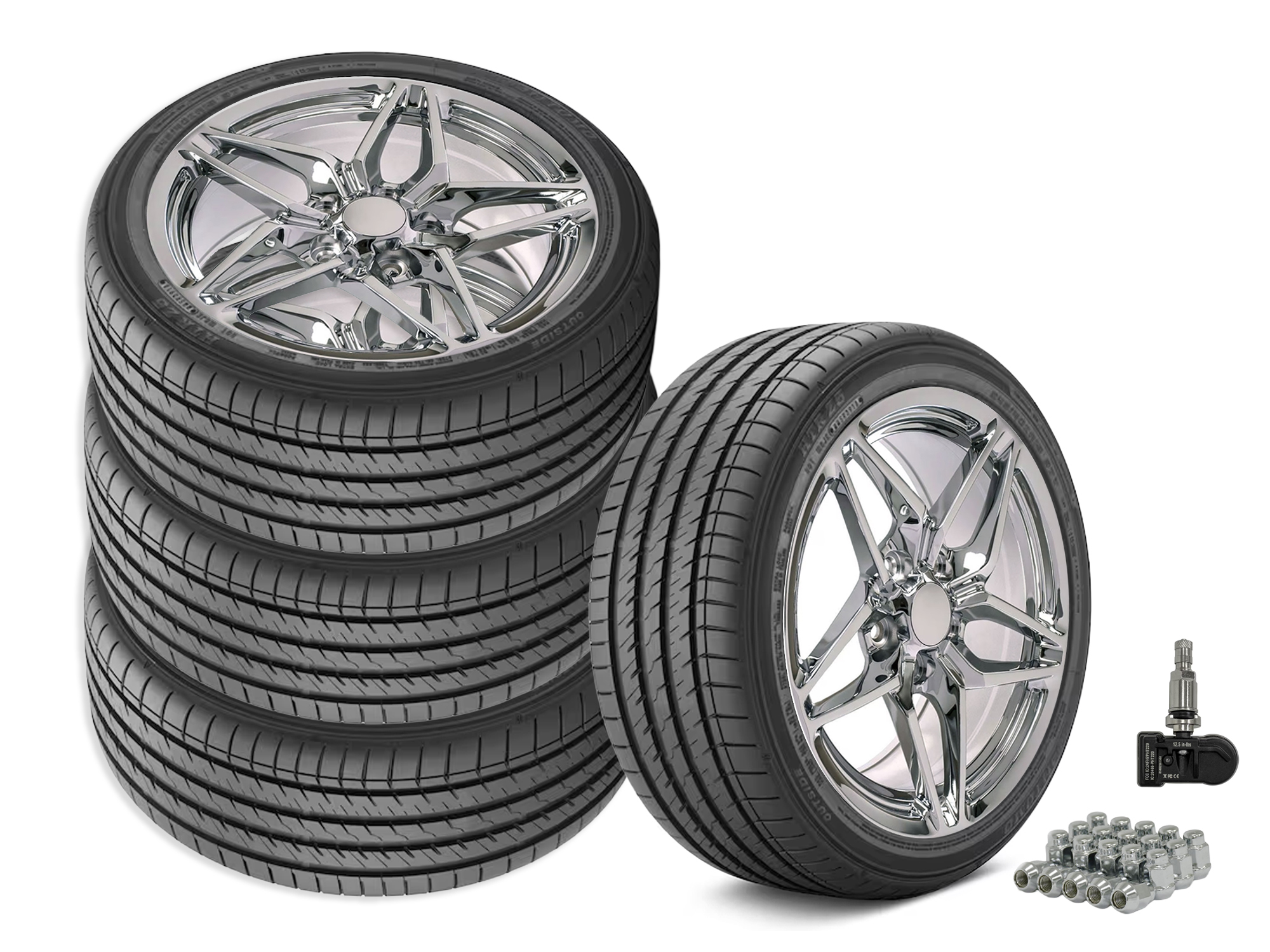 01-04 C7 ZR1 Style Chrome Wheel & Tire Package