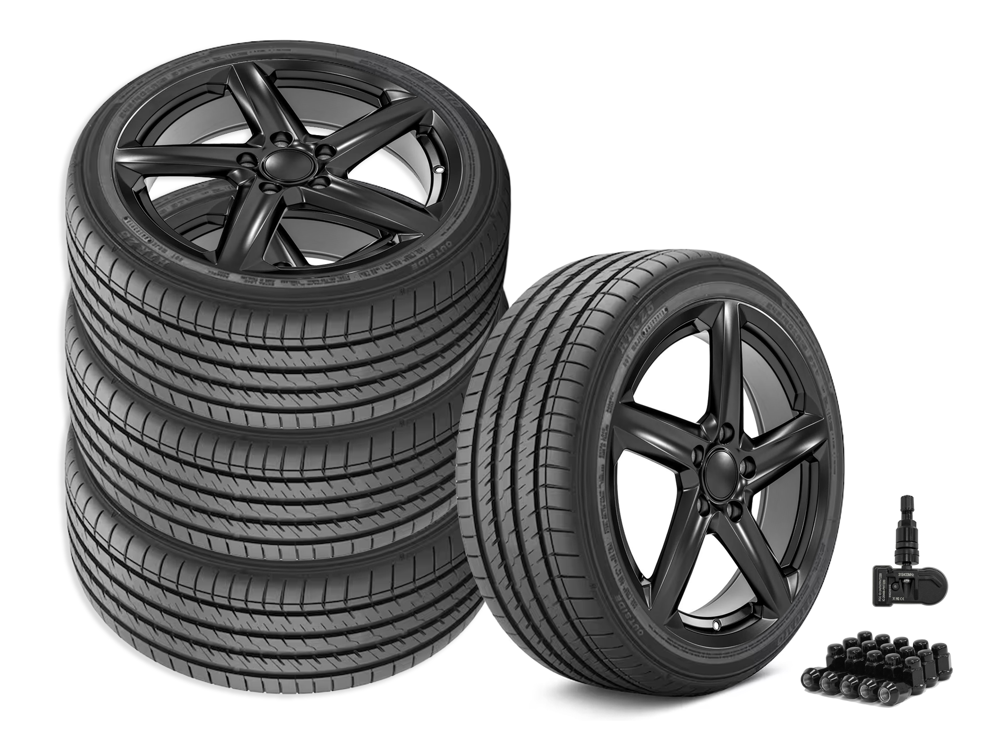 05-13 C8 Z06 Style Satin Black Wheel & Tire Package