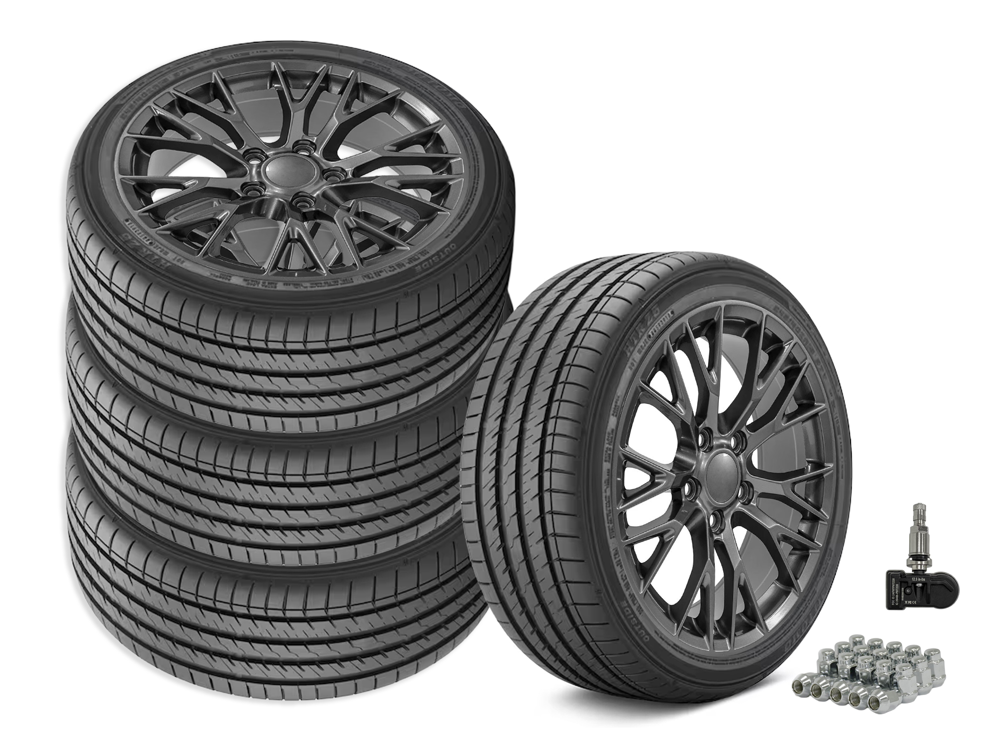 14-19 C7 Z06 Style Gunmetal Gray Wheel & Tire Package