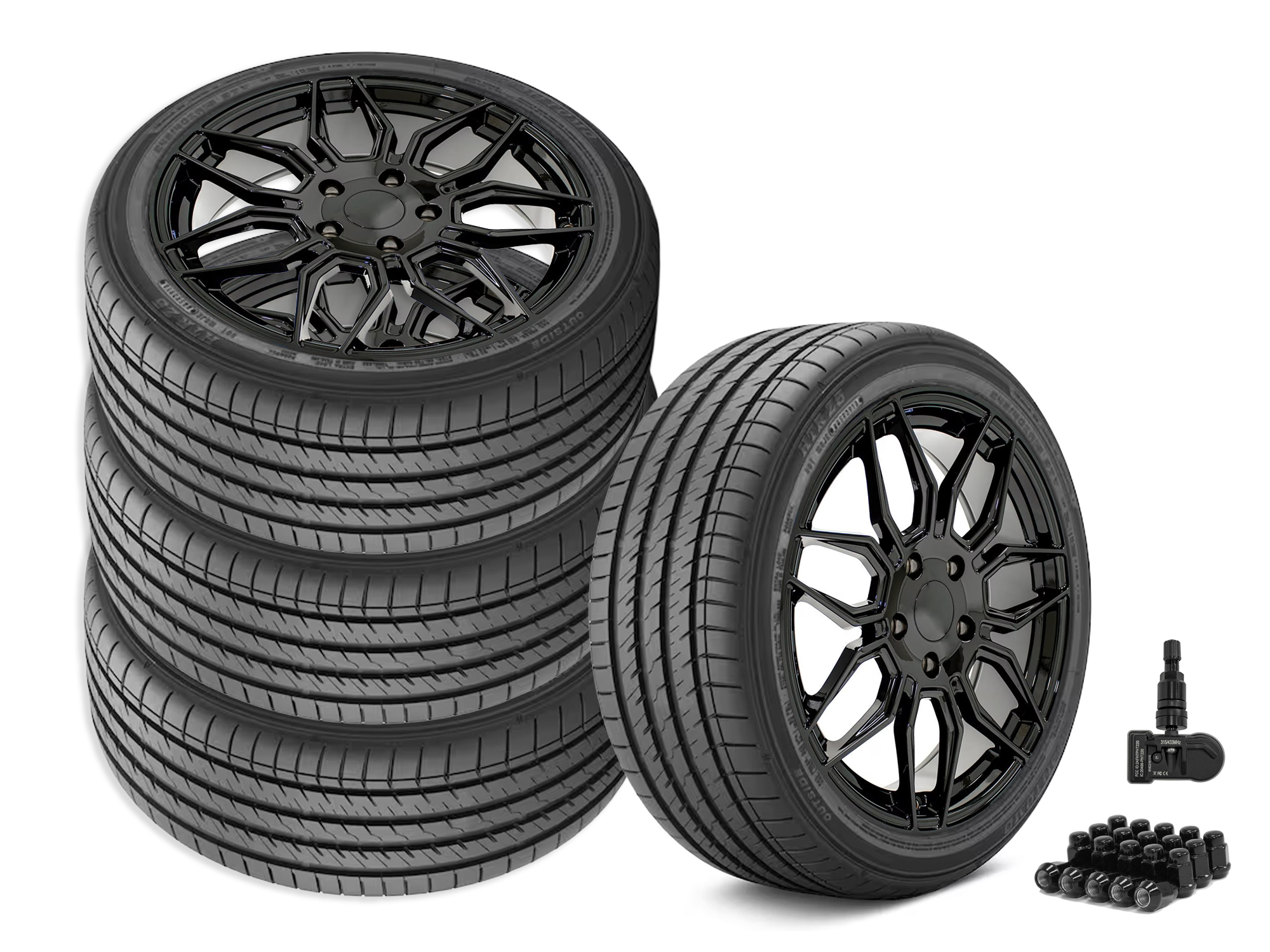 14-19 C8 Spider Style Gloss Black Wheel & Tire Package