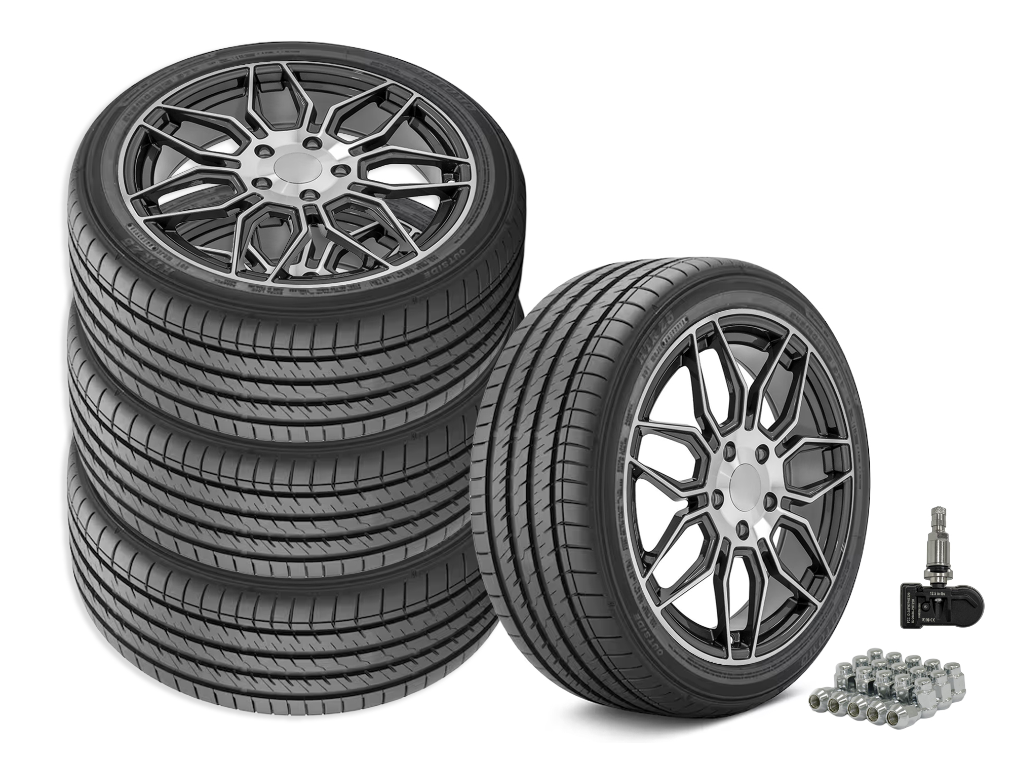 14-19 C8 Spider Style Gunmetal Gray Wheel & Tire Package w/ Machined Lip