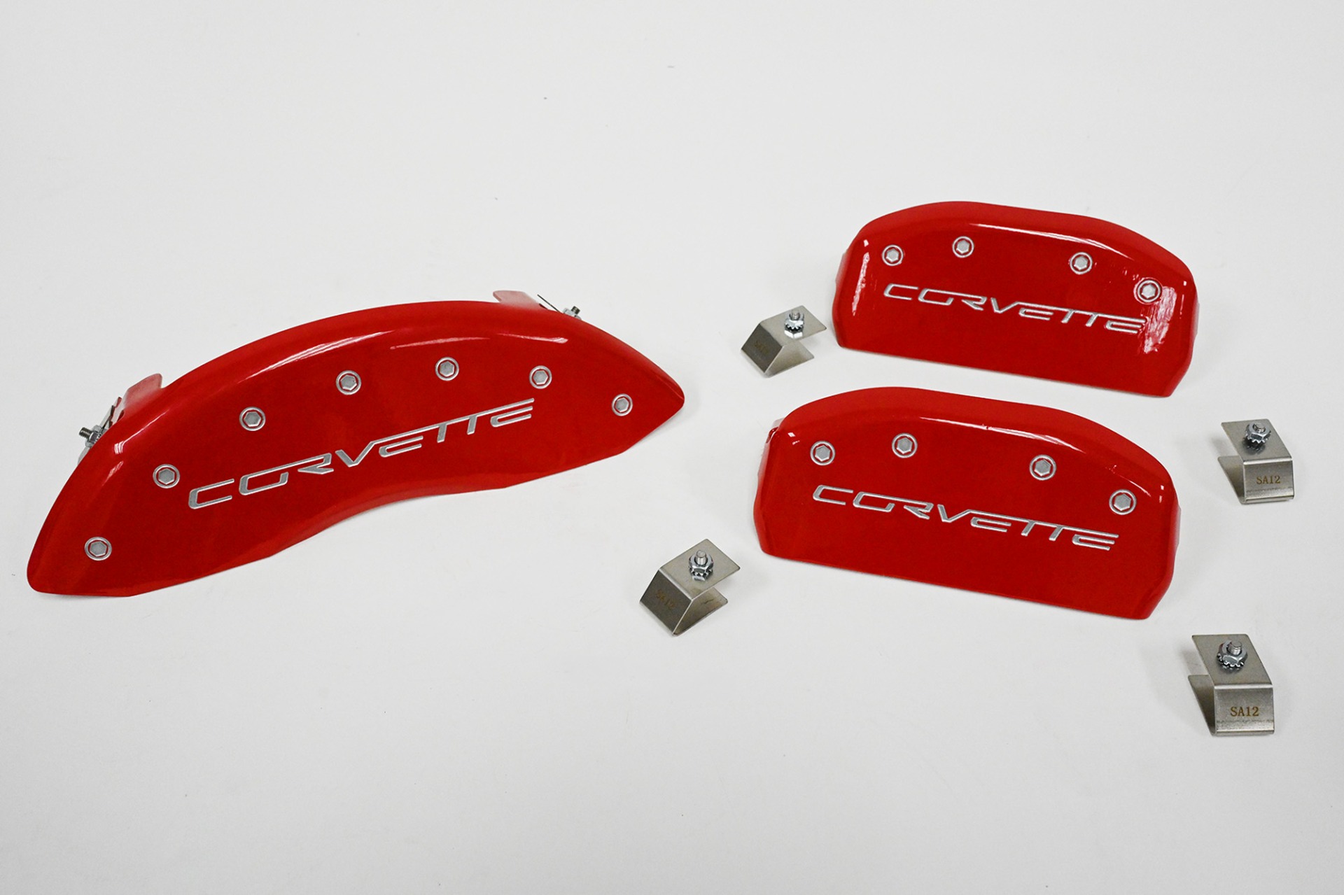 2005-2013 Brake Caliper Covers-Aluminum Red w/ Corvette Lettering (Except GS/Z06/ZR1)