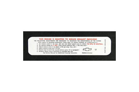 1968 Corvette 350hp Emission Decal "U"