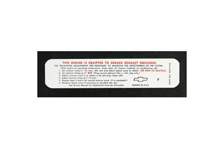 1968 Corvette 390hp Emission Decal "F"