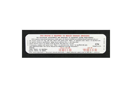 1969 Corvette 435HP/L-88 Emission Decal "CN"