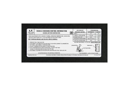 1972 Corvette 350 Emission Decal "LJ"