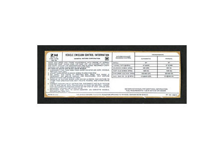 1974 Corvette 454 Emission Decal "ZH"
