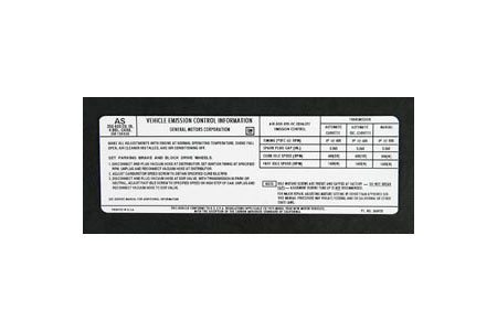 1975 Corvette L48 Federal Emission Decal "AS"