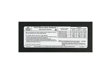 1975 Corvette L48 Calif Emission Decal "DR"