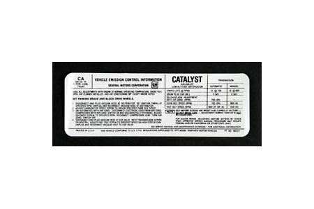 1977 Corvette L82 Emission Decal "CA"