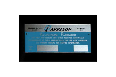 1960-1962 Corvette Radiator Harrison Foil Metal Plate