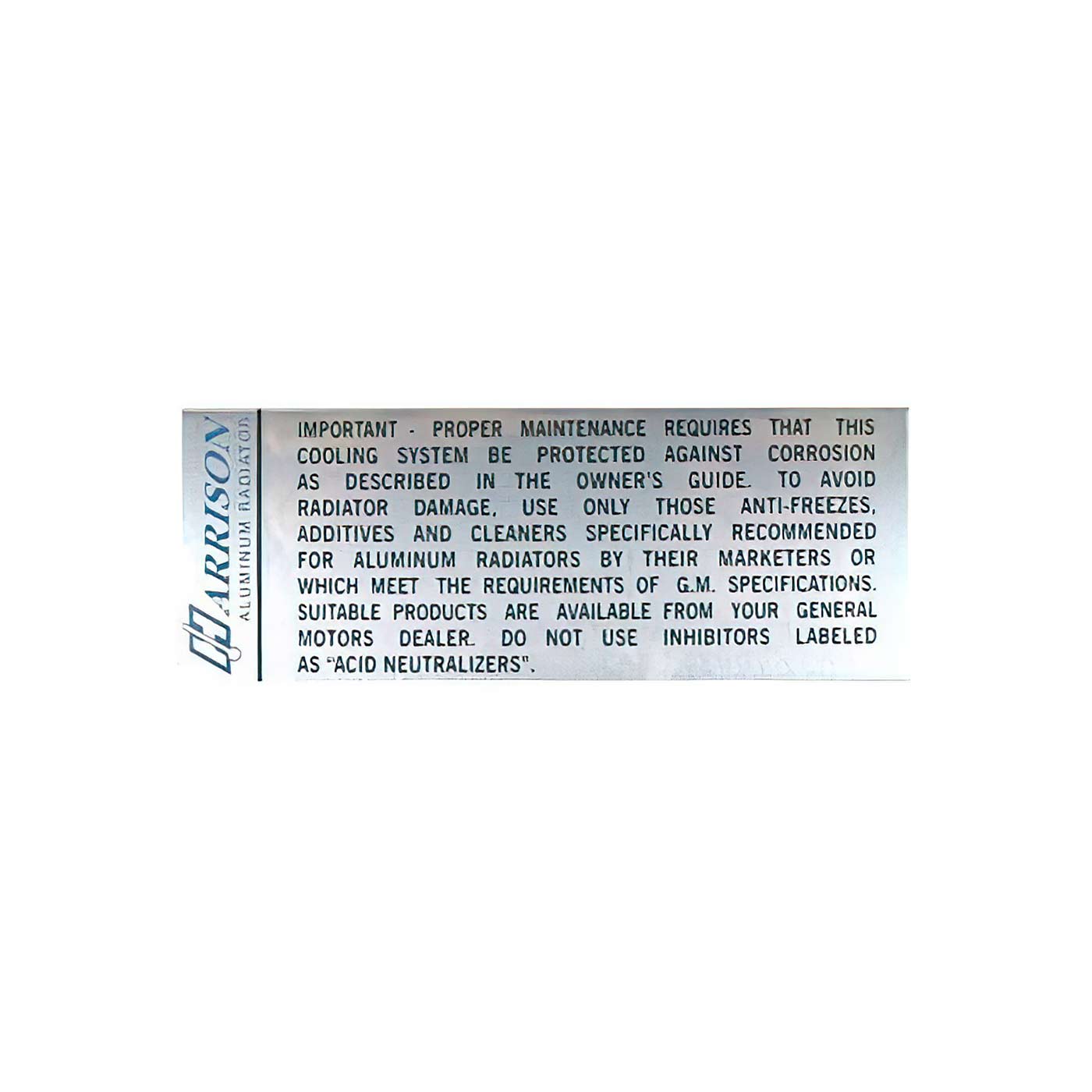 62L-63 Radiator Harrison Foil Metal Plate