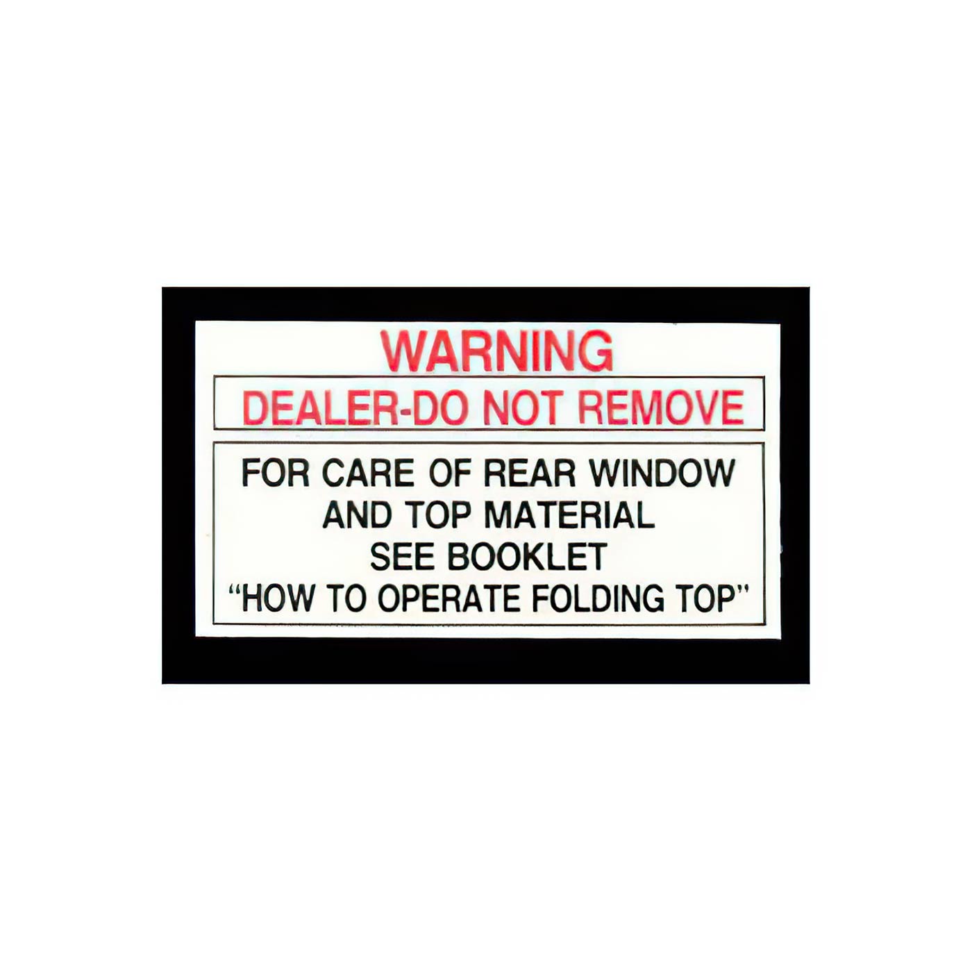 56L-75 Convertible Top Rear Window Tag