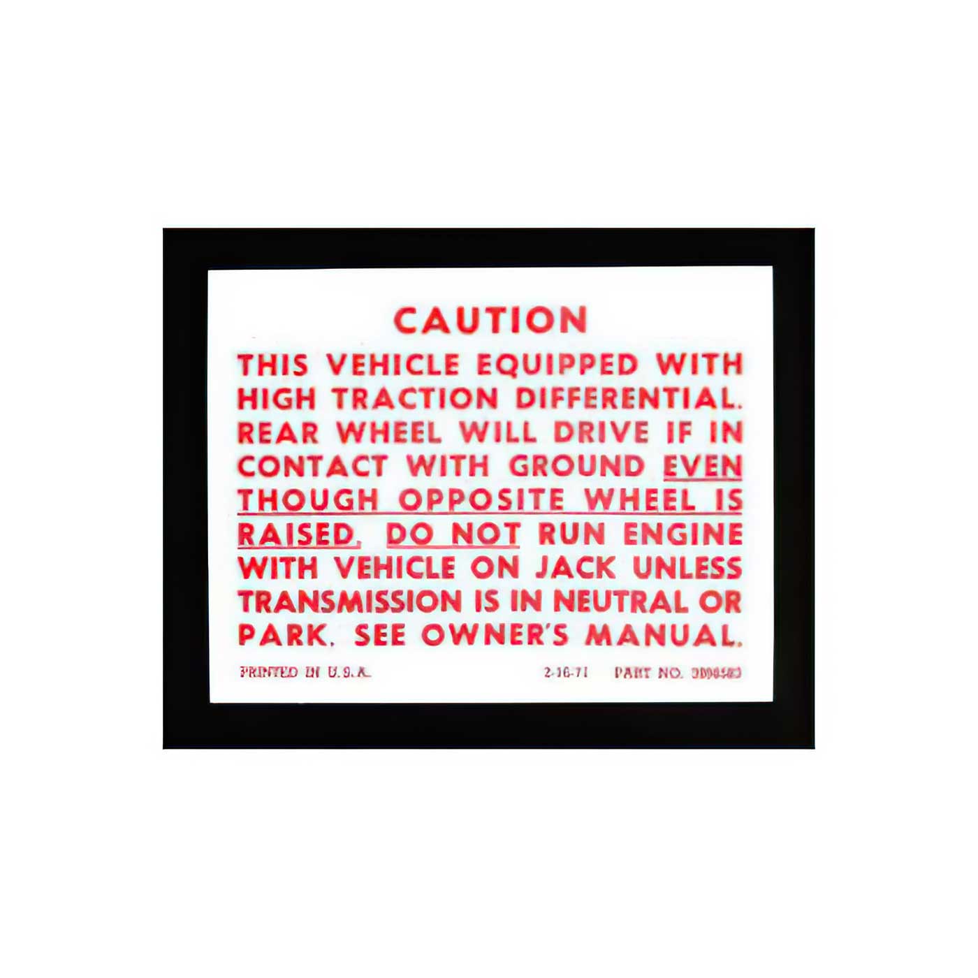 72-73 Positraction Caution Decal