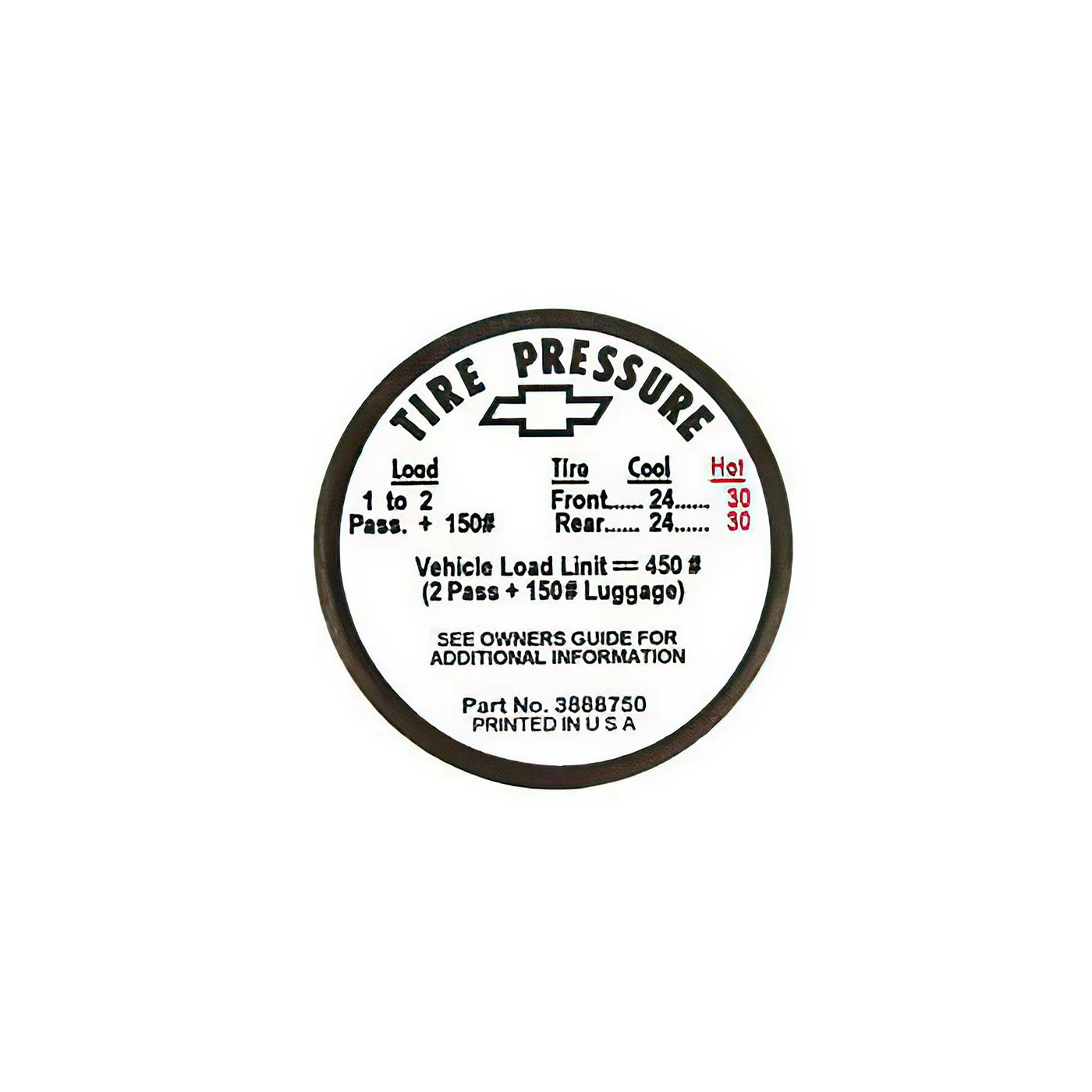 66 Tire Pressure Decal