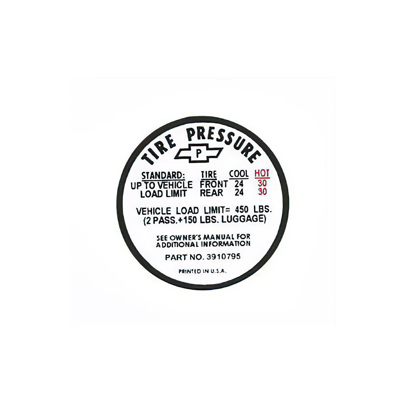 67 Tire Pressure Decal