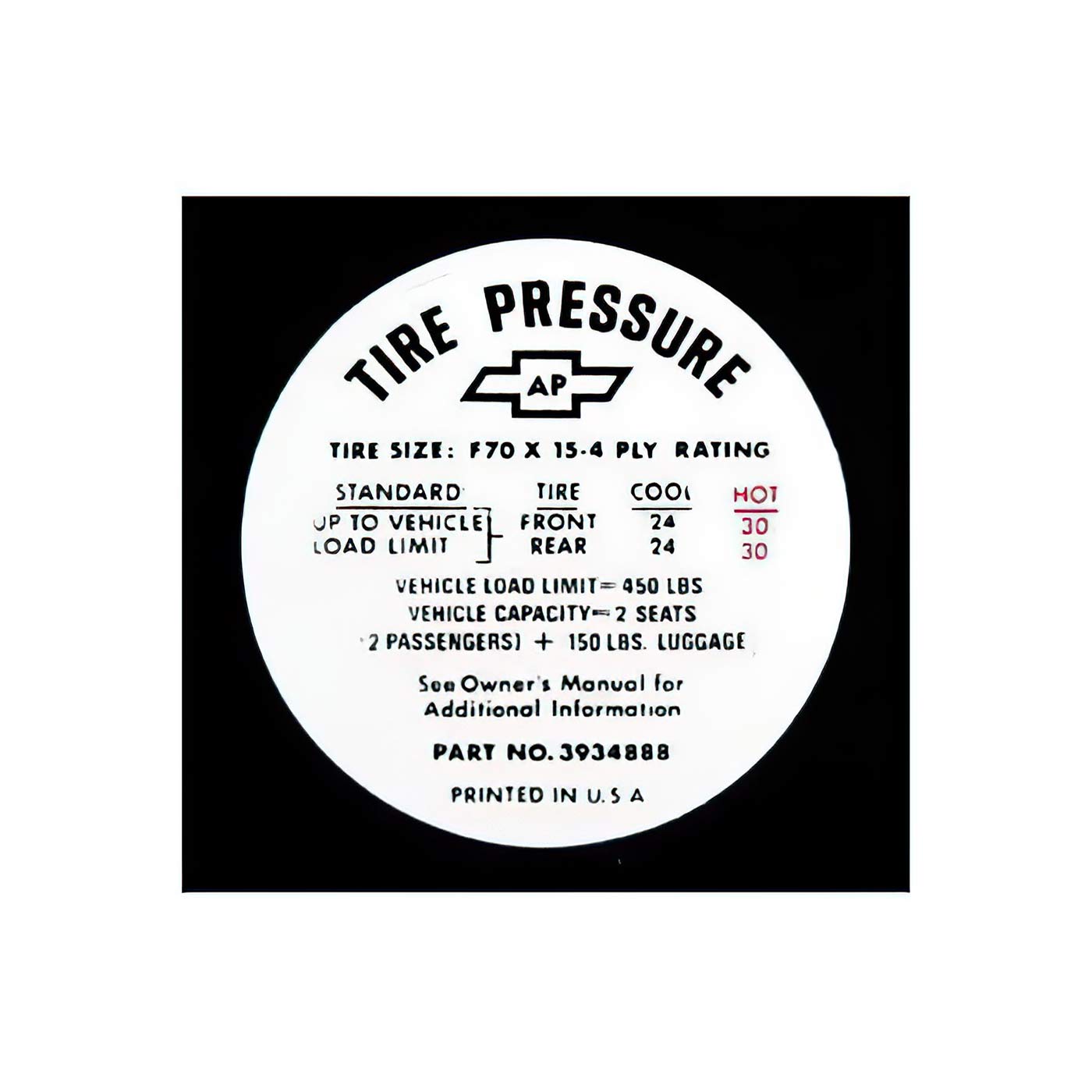 68-72 Tire Pressure Decal