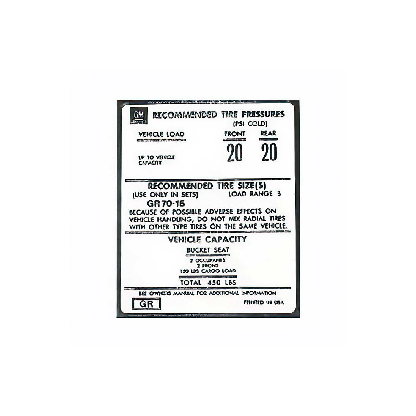 73-75 Tire Pressure Decal