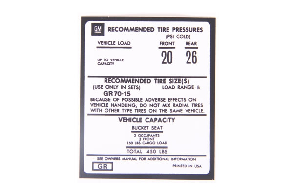 76-77 Tire Pressure Decal