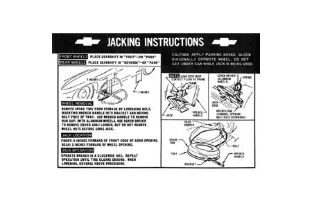 1967 Corvette Jacking Instructions Decal