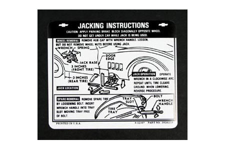 1968-1972 Corvette Jacking Instructions Decal