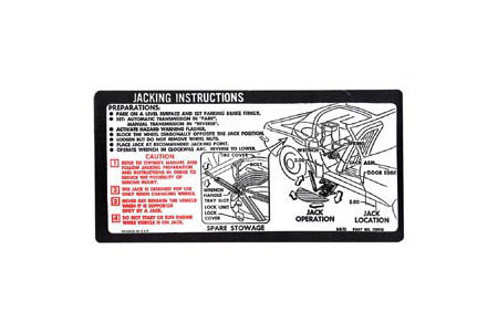 1973-1974 Corvette Jacking Instructions Decal