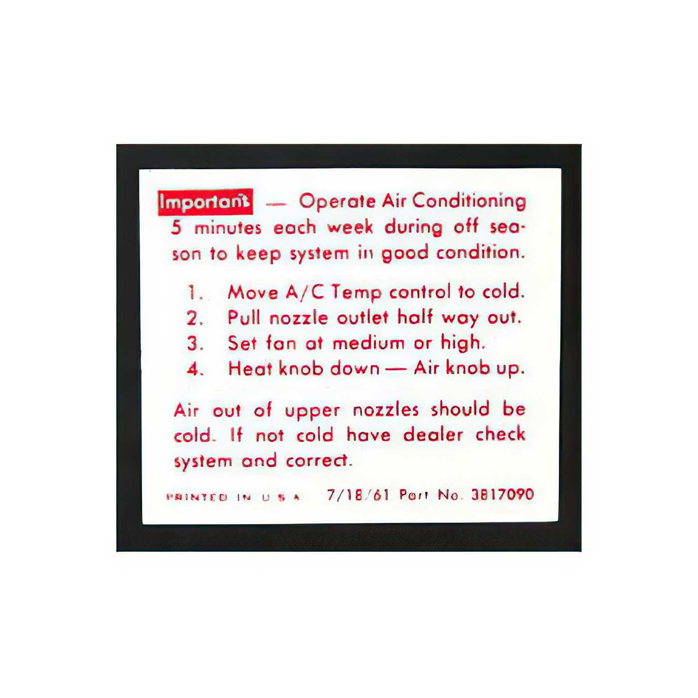 63 Air Condition Instruction Decal