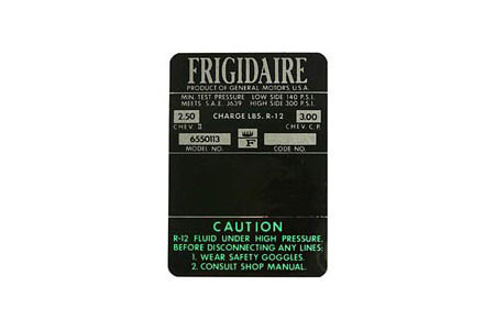 1966 Corvette AC Compressor Frigidaire Decal