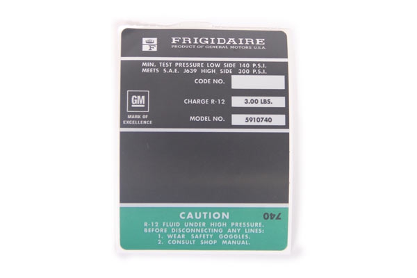 69-71 427/454 AC Compressor Frigidaire Decal