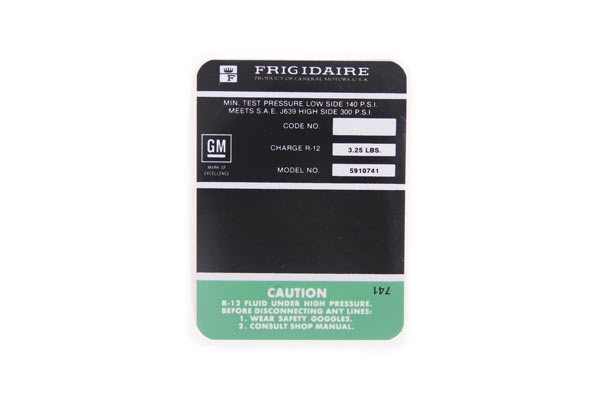 67 AC Compressor Frigidaire Decal