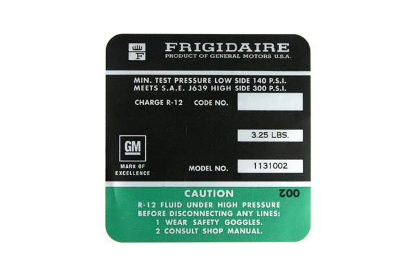 72-73 350 AC Compressor Frigidaire Decal