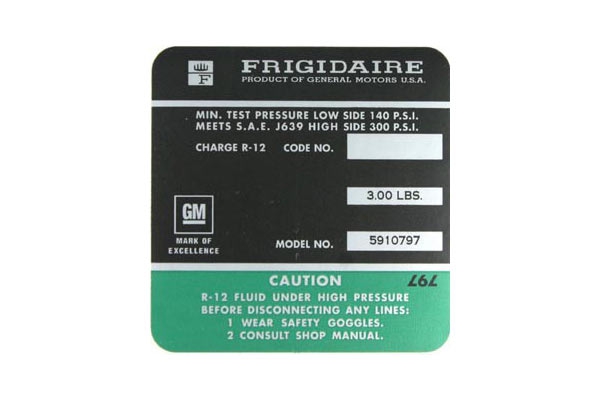 72-73 454 AC Compressor Frigidaire Decal