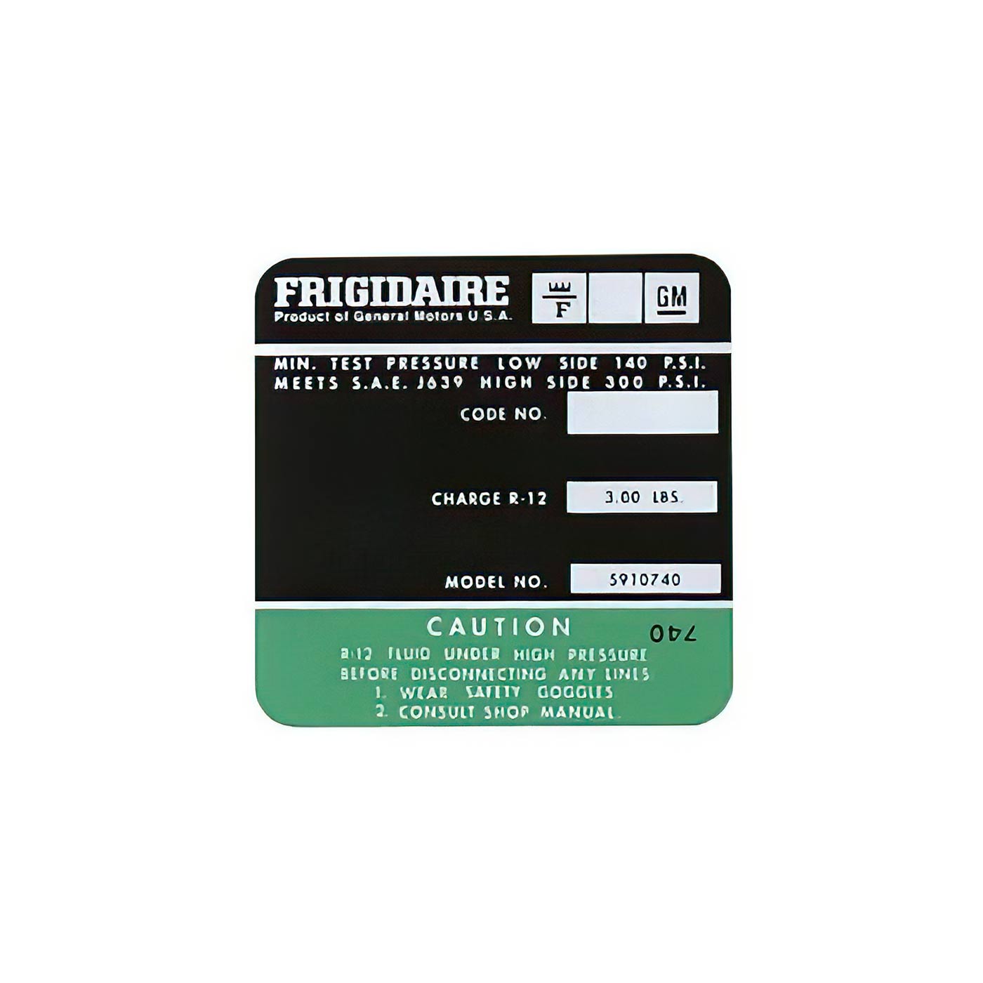 74 454 AC Compressor Frigidaire Decal