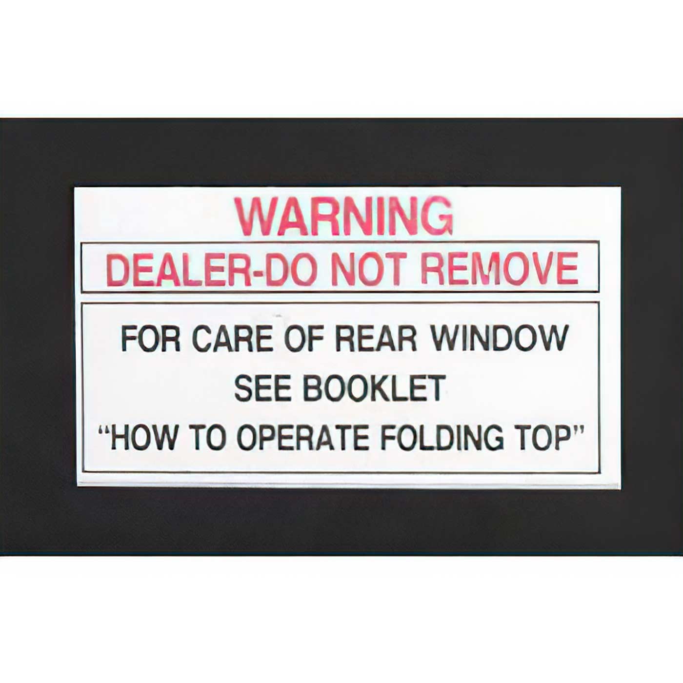 53-56E Convertible Top Rear Window Tag