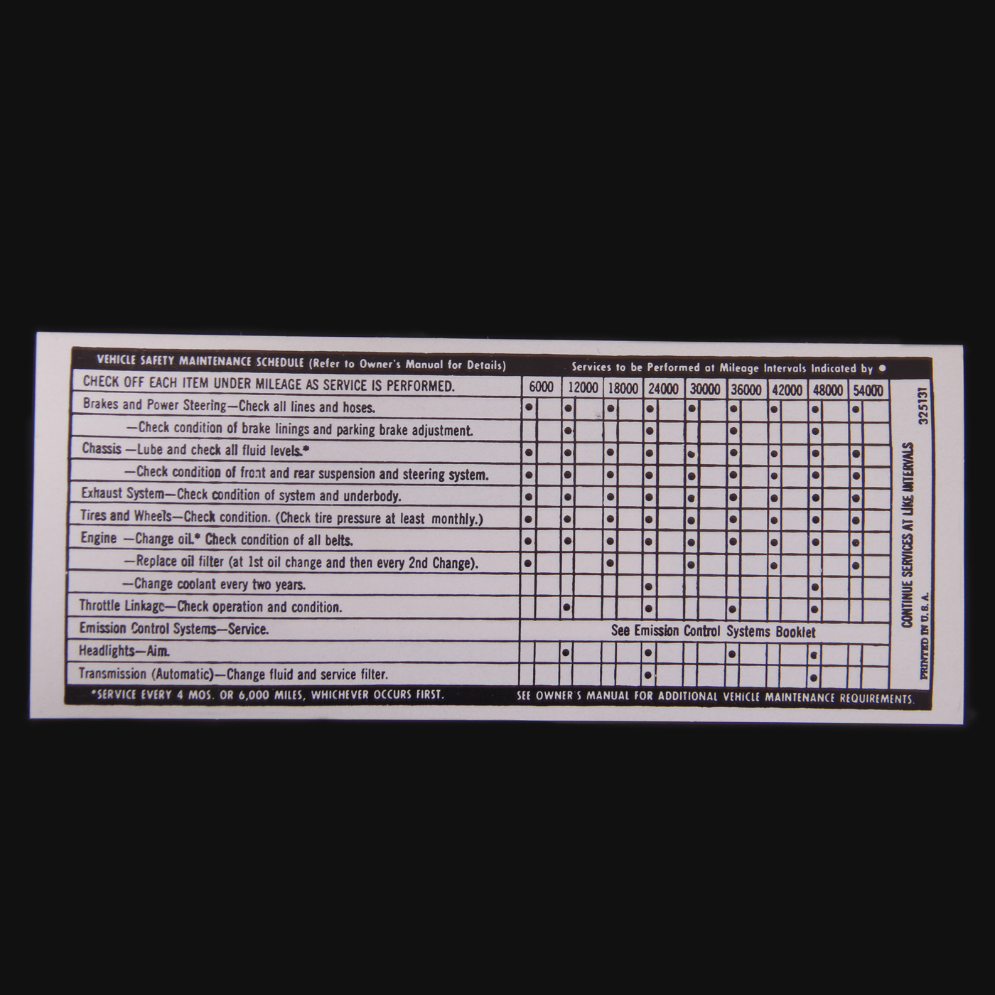 71-73 Chevrolet Service Maintenance Decal